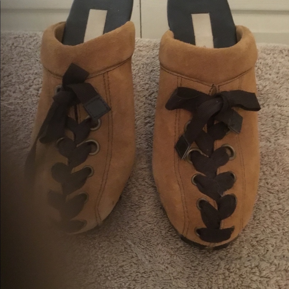 Tan Suede Lace Up Clogs